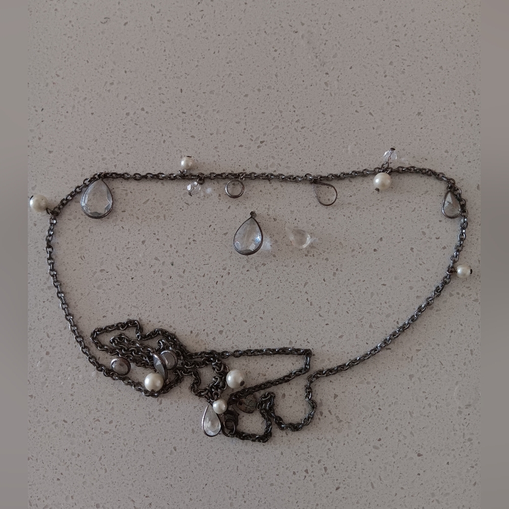 AEO Pearl Crystal Silver Necklace Y2K Vtg DAMAGED